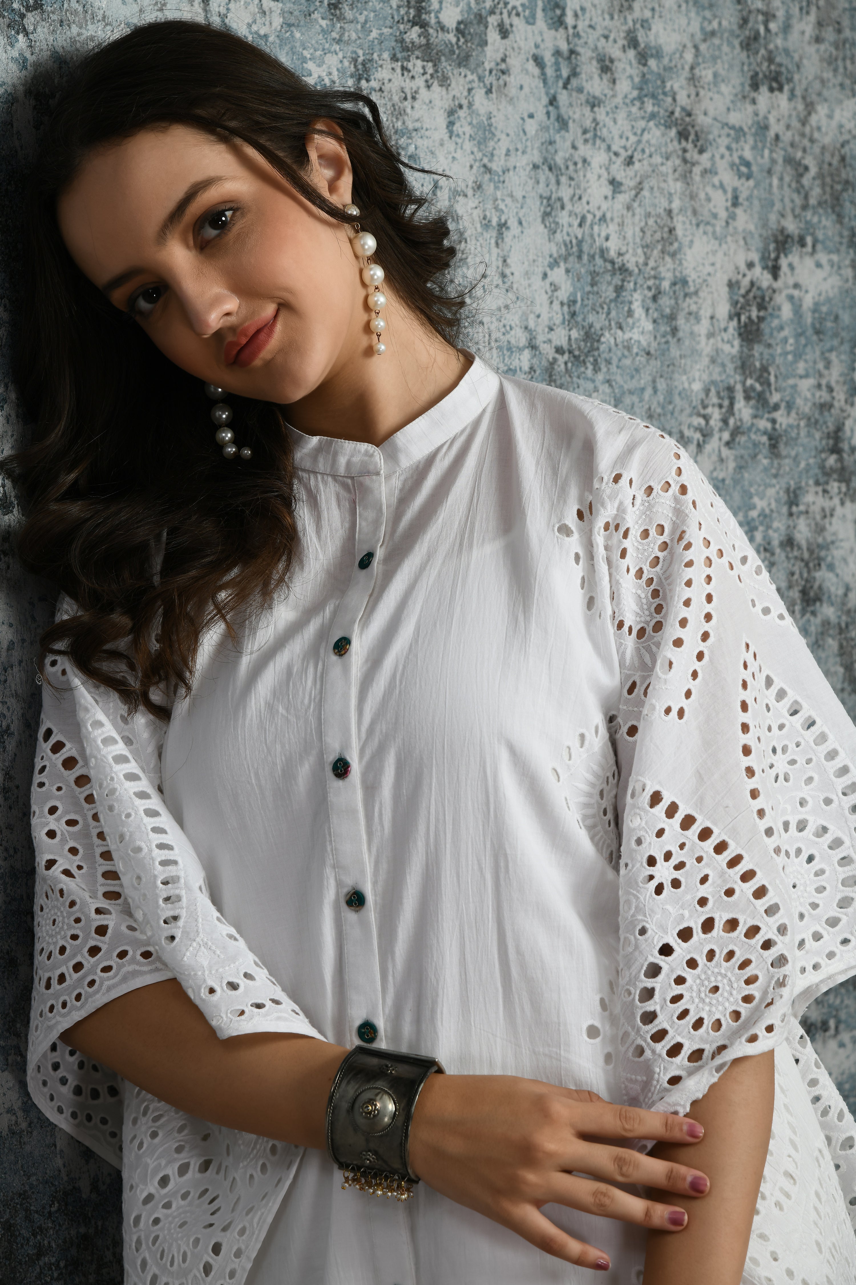 Swait Cotton Kaftan | White Cotton Kaftan for Women